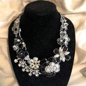 Black and white chunky flower necklace rhinestones